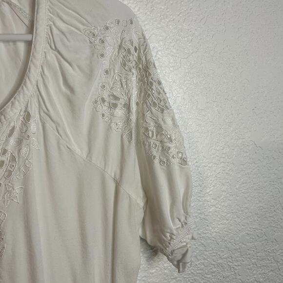 Fresco Eyelet Blouse Womens Size Small White Rayon - Picture 4 of 4